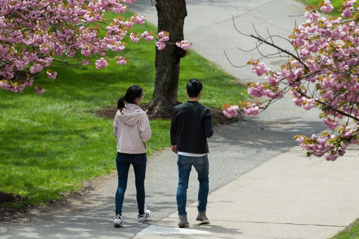 Students walking to class at 的 University of Rochester.
